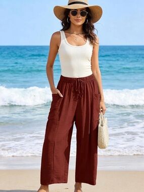 NWT Women’s Wide-Leg Drawstring Summer Pants in Brick! Size M/L